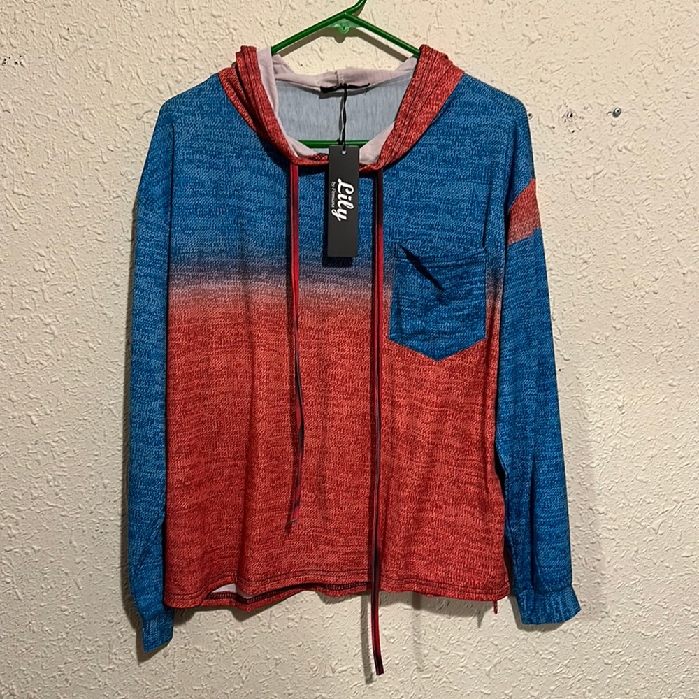 NWT Lily by Firmiana Red and Blue Hoodie Sweatshirt - Size Medium